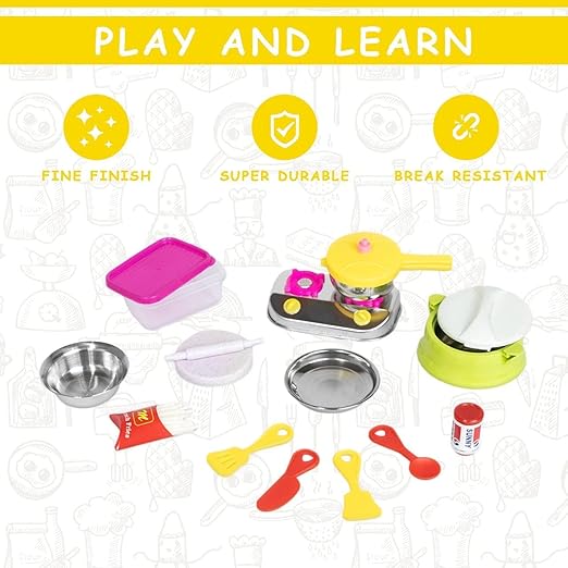 Made-in-India Kids' Kitchen Set – Elegant Brown Finish | Safe & Fun Cooking Toy with Pot, Pan, Spatula & More | Promotes Sharing & Teamwork