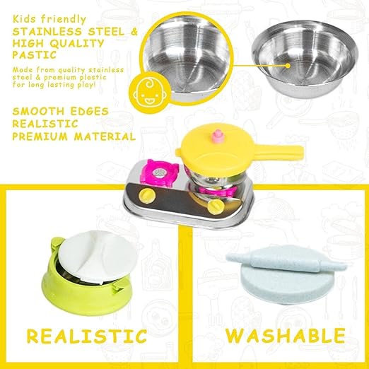Made-in-India Kids' Kitchen Set – Elegant Brown Finish | Safe & Fun Cooking Toy with Pot, Pan, Spatula & More | Promotes Sharing & Teamwork