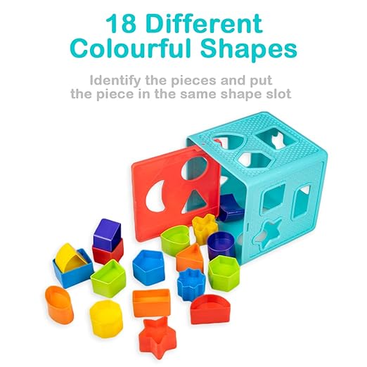 RATNA'S Shape Sorter Cube Senior with 18 Colourful Shapes Learning & Educational Toys for Toddlers (Multi Colors)