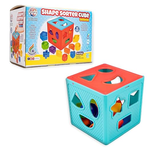 RATNA'S Shape Sorter Cube Senior with 18 Colourful Shapes Learning & Educational Toys for Toddlers (Multi Colors)