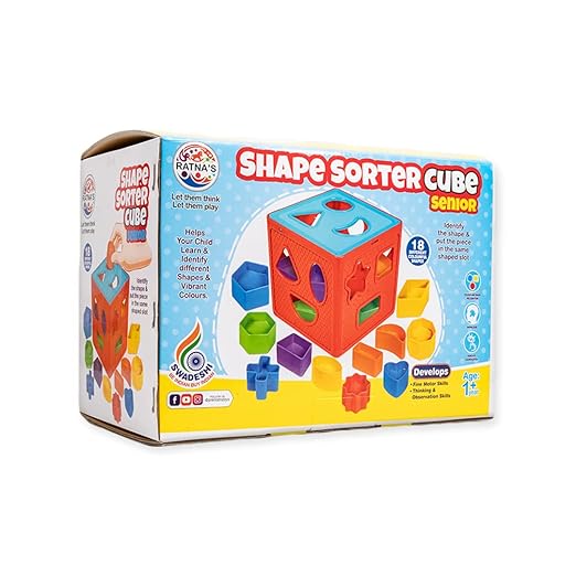 RATNA'S Shape Sorter Cube Senior with 18 Colourful Shapes Learning & Educational Toys for Toddlers (Multi Colors)