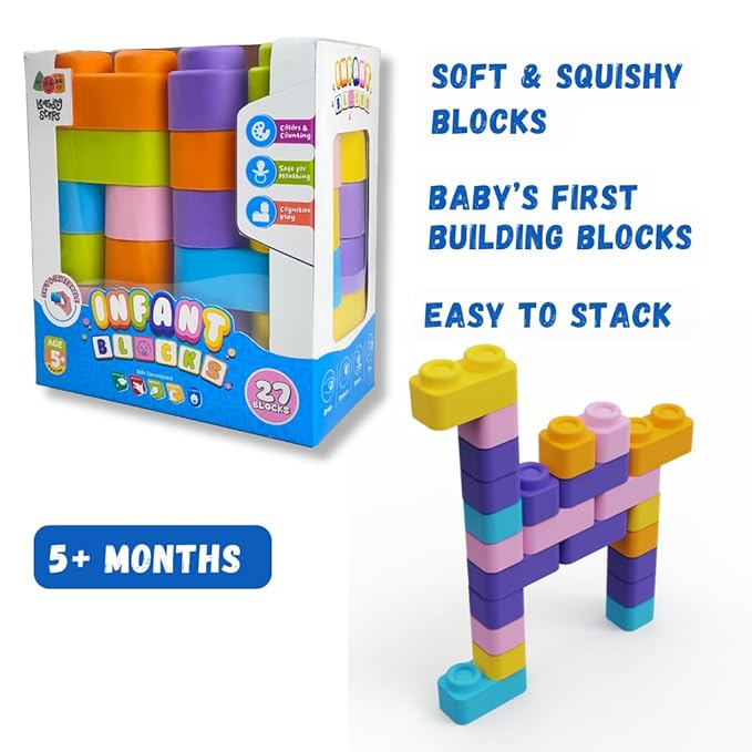 Learning Steps - Infant Blocks-3 Montesorri Toys for Babies Early Development Soft Building Blocks Block Sets Colors and Counting Premium Blocks Stack Toy Toddler Block Toys