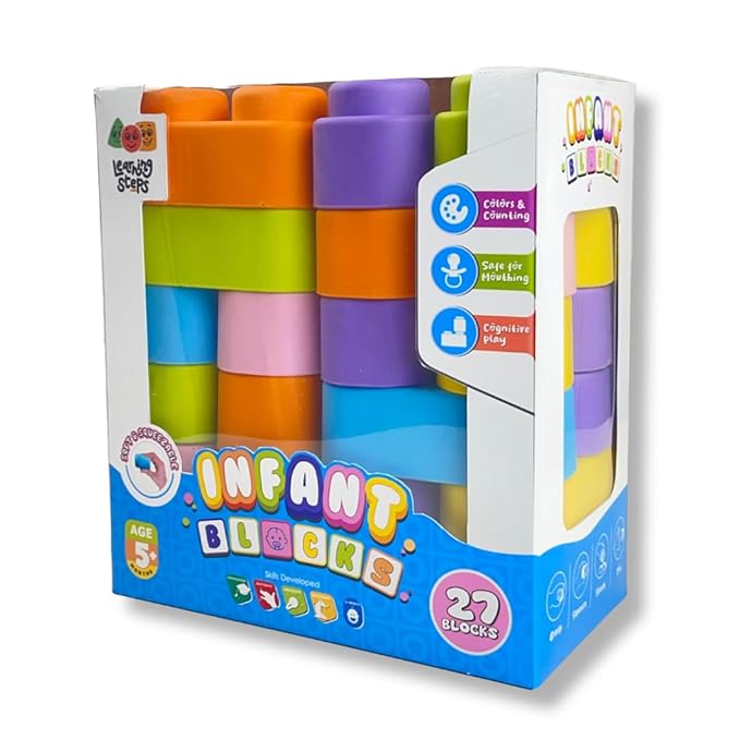 Learning Steps - Infant Blocks-3 Montesorri Toys for Babies Early Development Soft Building Blocks Block Sets Colors and Counting Premium Blocks Stack Toy Toddler Block Toys