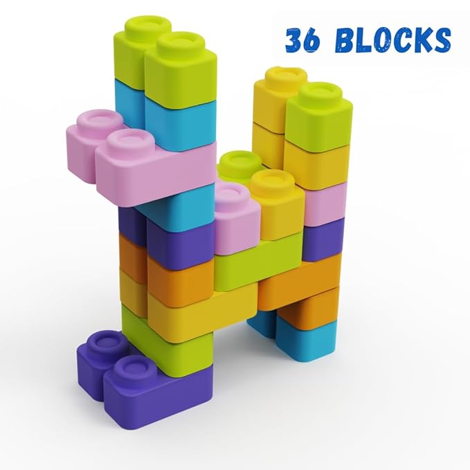 Learning Steps - Infant Blocks-4 Montessori Toys for Babies Early Development Soft Building Blocks Block Sets Colors and Counting Premium Blocks Stack Toy Toddler Block Toys 36 Pieces