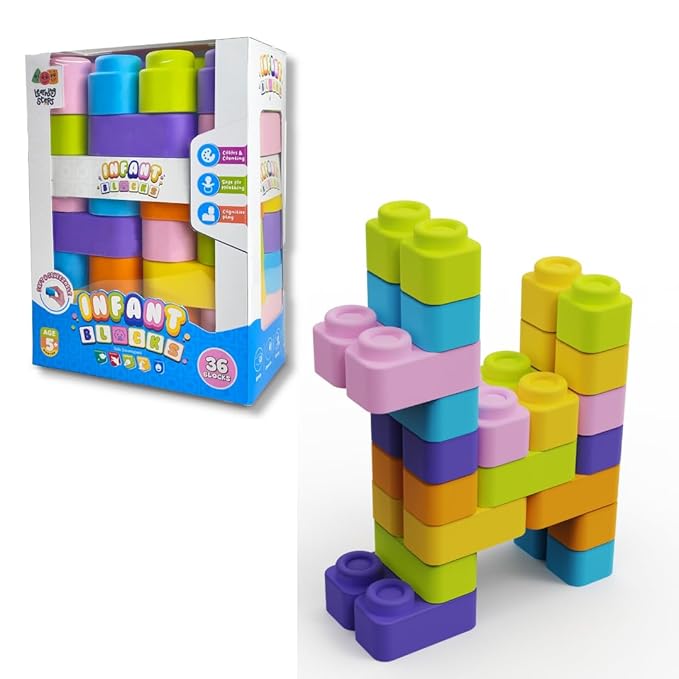Learning Steps - Infant Blocks-4 Montessori Toys for Babies Early Development Soft Building Blocks Block Sets Colors and Counting Premium Blocks Stack Toy Toddler Block Toys 36 Pieces