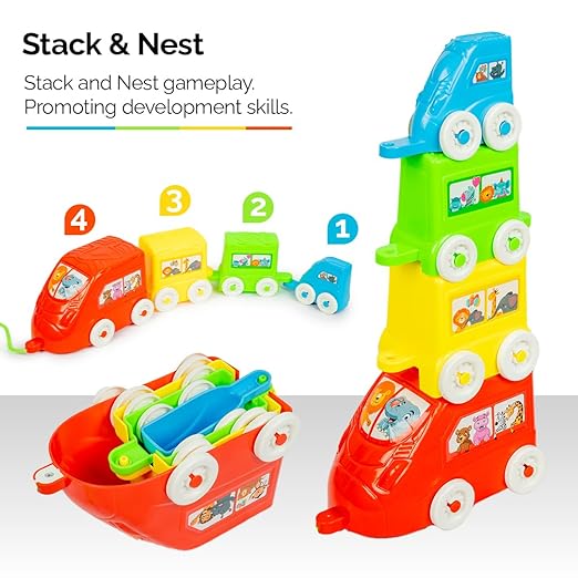 Ratna's 3-in-1 Stacker Train Toy for Toddlers – Pull Along, Nesting & Stacking Fun (1+ Years)