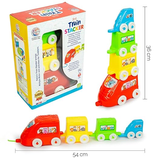 Ratna's 3-in-1 Stacker Train Toy for Toddlers – Pull Along, Nesting & Stacking Fun (1+ Years)