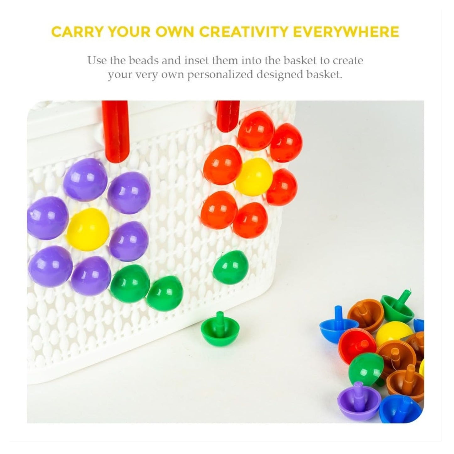 RATNA'S Creative Basket with Colorful Pegs & Alphabets to Create Various Designs & Patterns Educational DIY Kit for Kids 4 Years