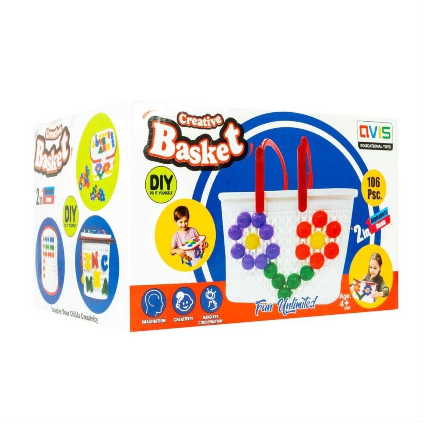 RATNA'S Creative Basket with Colorful Pegs & Alphabets to Create Various Designs & Patterns Educational DIY Kit for Kids 4 Years