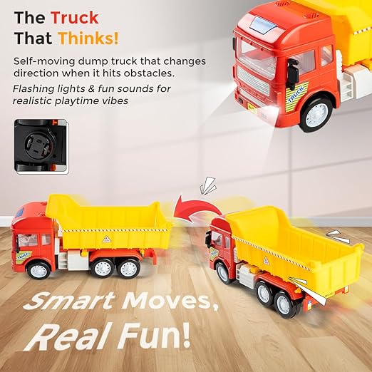 RATNA'S Electronic Dumper Truck Toy Self-Moving with Lights and Sounds 29 cm Big Size Plastic Construction Toy Vehicle for Kids to Play