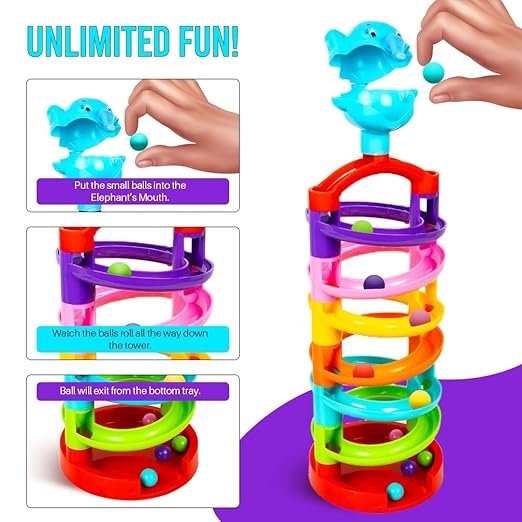 Ratna's Plus Elephant Marble Run Endless Rolling Fun Toy for Ages 6