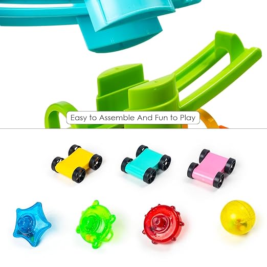 Ratna's Zoom & Boom 2-in-1 Montessori Activity Toy Set Containing Hammer Ball & Racing Tower Track with Stack Toy for Kids Ages 2 Years