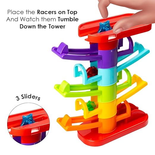 Ratna's Zoom & Boom 2-in-1 Montessori Activity Toy Set Containing Hammer Ball & Racing Tower Track with Stack Toy for Kids Ages 2 Years