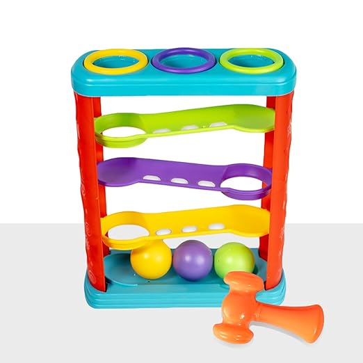 Ratna's Zoom & Boom 2-in-1 Montessori Activity Toy Set Containing Hammer Ball & Racing Tower Track with Stack Toy for Kids Ages 2 Years
