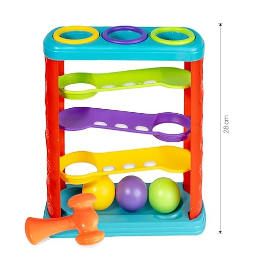 Ratna's Zoom & Boom 2-in-1 Montessori Activity Toy Set Containing Hammer Ball & Racing Tower Track with Stack Toy for Kids Ages 2 Years