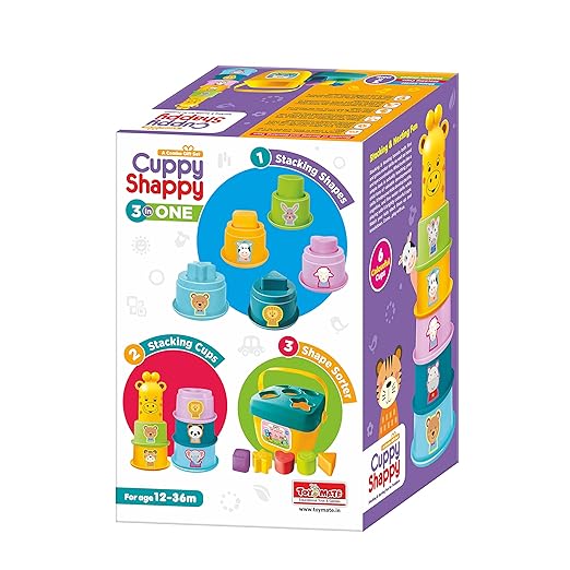 Toymate Cuppy Shappy- All In 1 Sorting Stacking Nesting Cups Shapes&Color Toy Games Montessori Activity Blocks Puzzles