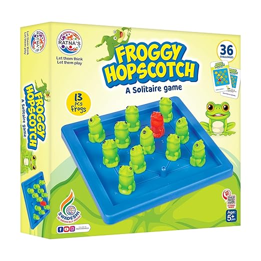 Froggy hopscotch - Jump to Win Game Peg-Solitaire Jumping Game for Kids with 36 Challenges and Solutions