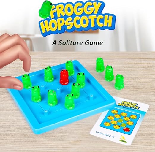 Froggy hopscotch - Jump to Win Game Peg-Solitaire Jumping Game for Kids with 36 Challenges and Solutions