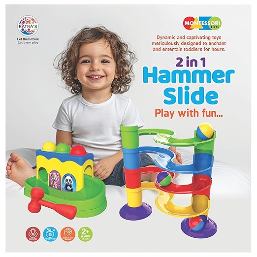 Ratna’s 2-in-1 Hammer Slide Set – Montessori Ball Track & Pounding Game – Toddlers Age 2+