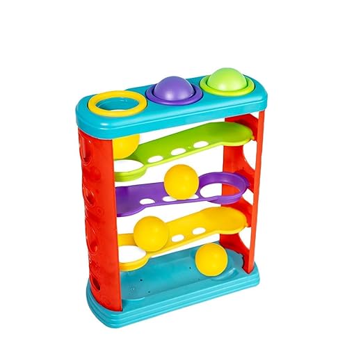 Ratna's Hammer Ball Knock Ball for Babies and Toddlers Pound and See The Balls roll Down The ramps Safe and Non Toxic for Infants - Multicolor
