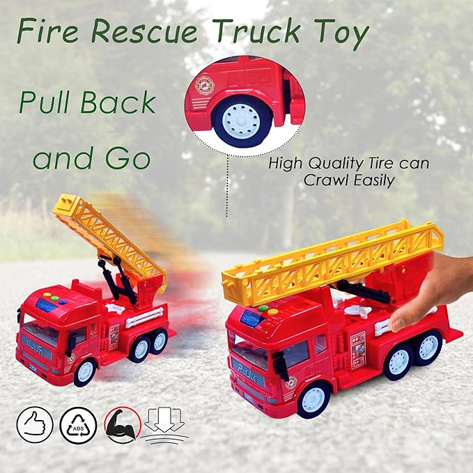 Pull Back Vehicles Fire Rescue Truck Toy Friction Power Trucks for 3 Years Old Boys and Girls Vehicles Truck Toys for Kids Light and Sound Toys - Multicolor