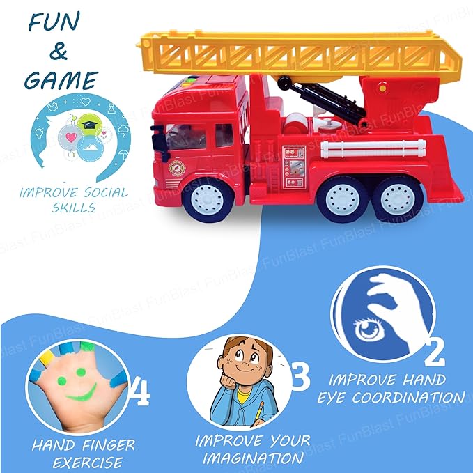 Pull Back Vehicles Fire Rescue Truck Toy Friction Power Trucks for 3 Years Old Boys and Girls Vehicles Truck Toys for Kids Light and Sound Toys - Multicolor