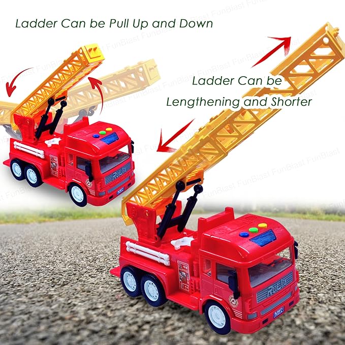 Pull Back Vehicles Fire Rescue Truck Toy Friction Power Trucks for 3 Years Old Boys and Girls Vehicles Truck Toys for Kids Light and Sound Toys - Multicolor