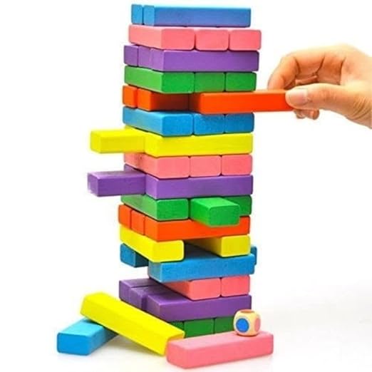 Colourful Wooden 54-Block Puzzle Game – Dice Play for Indoor or Outdoor Fun
