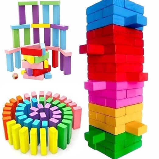 Colourful Wooden 54-Block Puzzle Game – Dice Play for Indoor or Outdoor Fun
