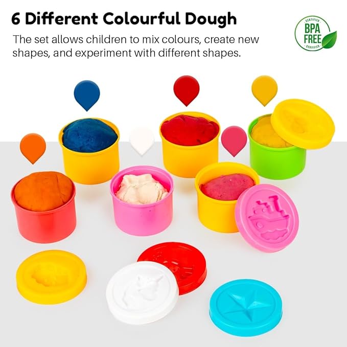 Ratna's Hexa Dough Containing 6 Tubs of Different Neon Colors Dough (30g Each) Along with Moulds Smooth Non Sticky Clay & Dough Kit Activity Toys for Kids