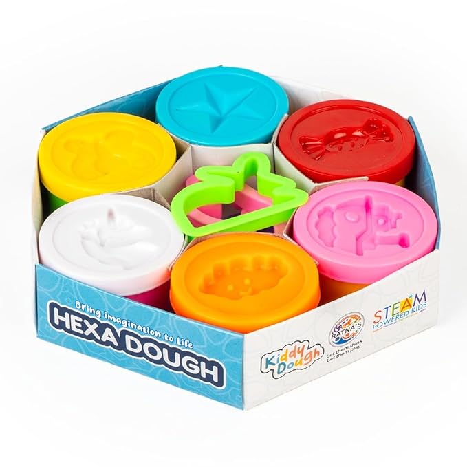 Ratna's Hexa Dough Containing 6 Tubs of Different Neon Colors Dough (30g Each) Along with Moulds Smooth Non Sticky Clay & Dough Kit Activity Toys for Kids