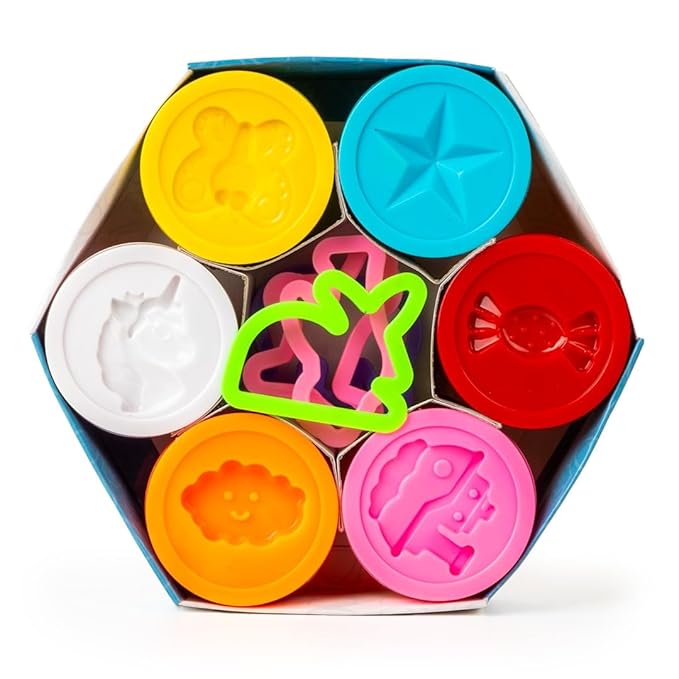 Ratna's Hexa Dough Containing 6 Tubs of Different Neon Colors Dough (30g Each) Along with Moulds Smooth Non Sticky Clay & Dough Kit Activity Toys for Kids