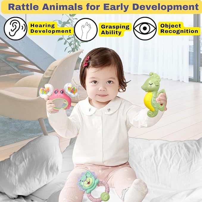 3-Pc Baby Rattle & Teether Set – Fun Sound & Colors – BPA-Free Newborn Gift