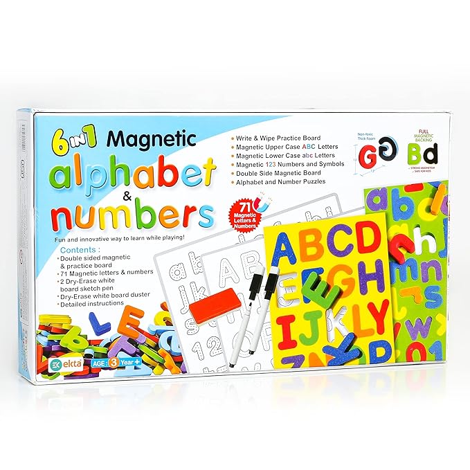 Ekta 6 in 1 Magnetic Alphabet & Numbers Game Learning & Educational Magnetic Board Game