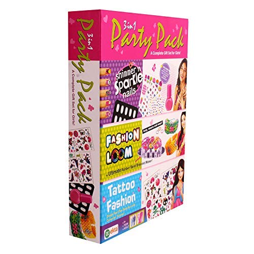 Ekta 3 in 1 Party Pack Game (Nail Art Fashion loom Tattoo Game) Indoor Games Multicolour