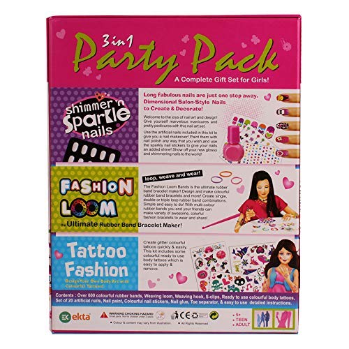 Ekta 3 in 1 Party Pack Game (Nail Art Fashion loom Tattoo Game) Indoor Games Multicolour