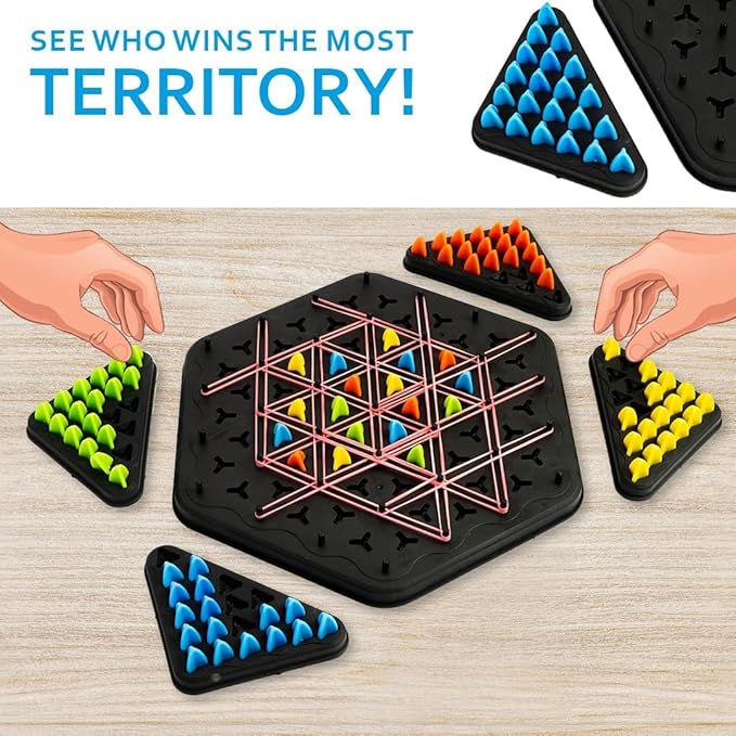 Ratna's Triangle Twist Strategy Board Game 2-4 Players, for Adults and Kids with Rubber Bands for Ages 7+ Years