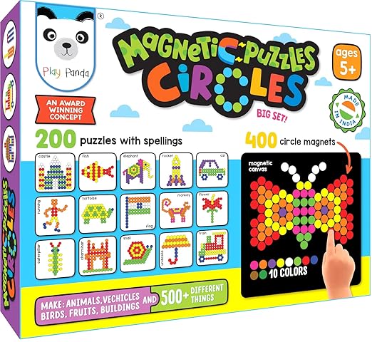 Magnetic Circle Puzzle Set – 400 Magnets, 200 Puzzles & Stand – Boys & Girls