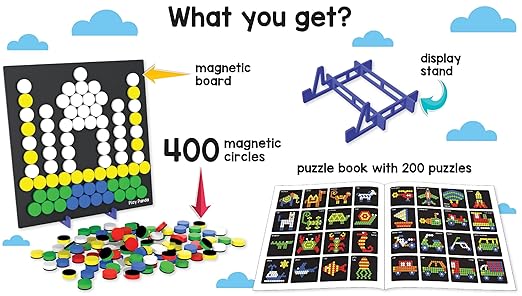 Magnetic Circle Puzzle Set – 400 Magnets, 200 Puzzles & Stand – Boys & Girls