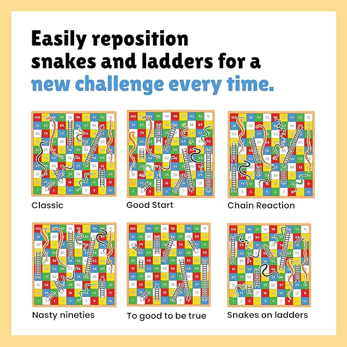PLAY PANDA Magnetic Snakes and Ladders Infinity Big Customizable Board Game for Kids Family Indoor Game 2-4 Players 9x9 inch