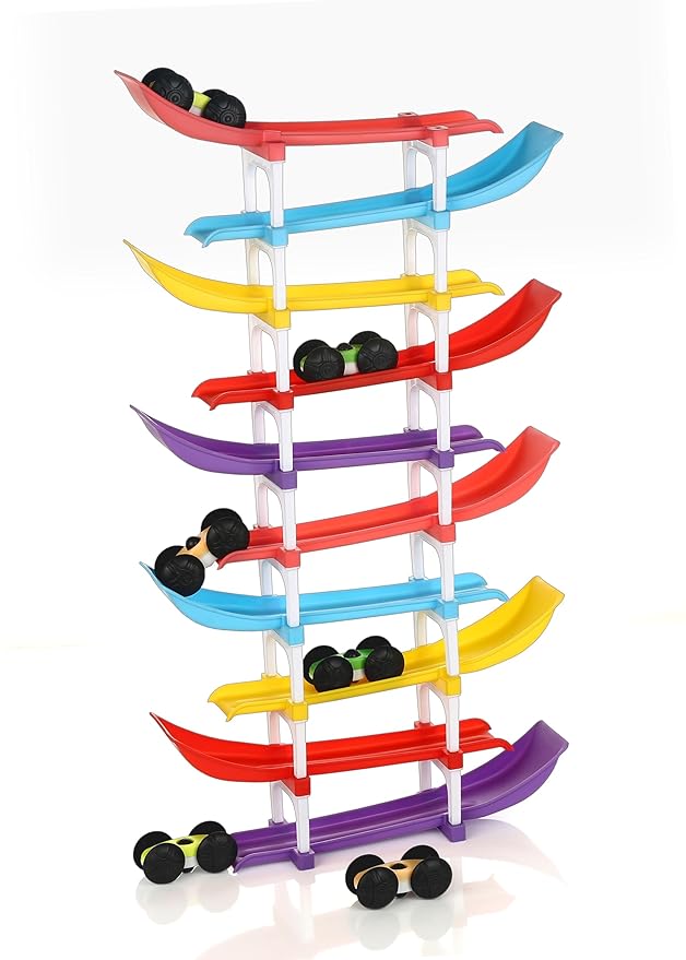 Kids Car Racing Ramp Track Set 10-Level Toy Car Racetrack with 6 Cars Multi-Color