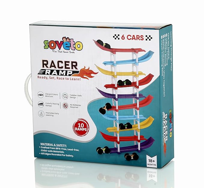 Kids Car Racing Ramp Track Set 10-Level Toy Car Racetrack with 6 Cars Multi-Color