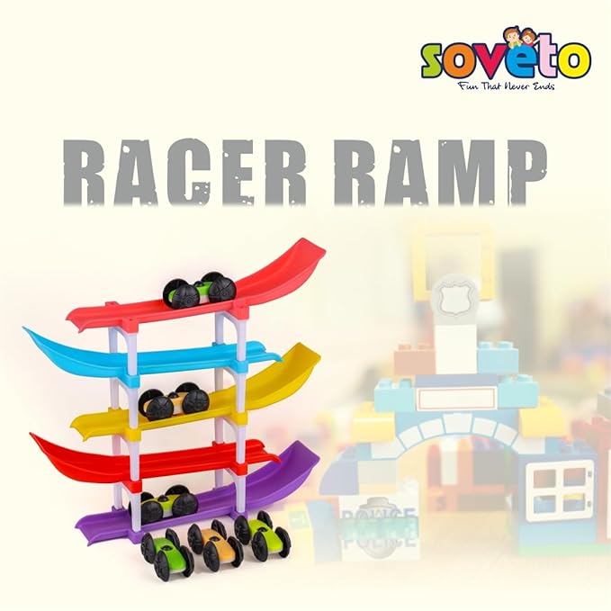 Kids Car Racing Ramp Track Set 10-Level Toy Car Racetrack with 6 Cars Multi-Color