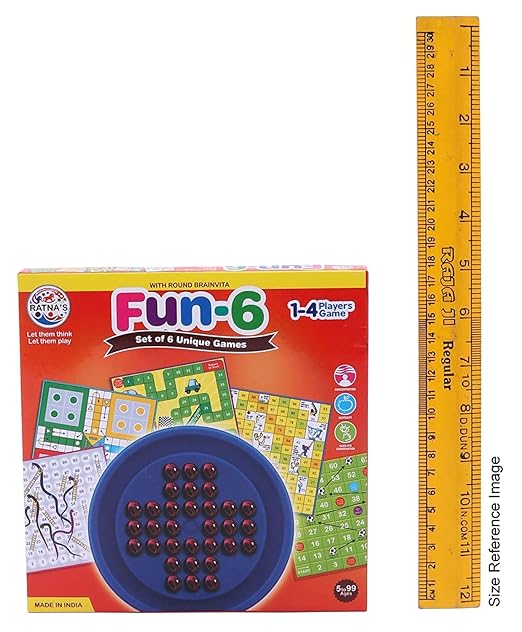 Fun Brainvita 6-in-1 Game Set – Ludo, Snakes & Ladders, Multicolor
