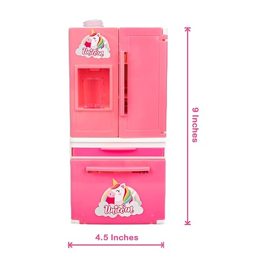 Ratna’s Unicorn Plastic Mini Fridge – Double Door Role Play Toy with Working Water Dispenser (No Battery)