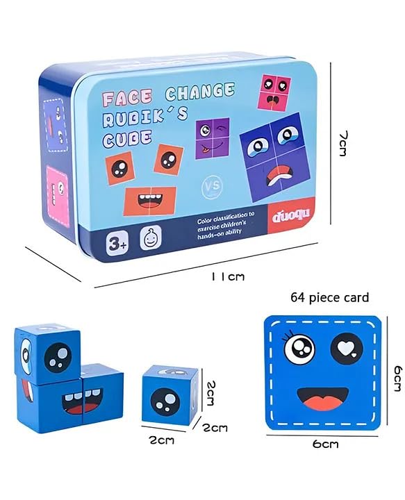 Face Changing Magic Cube – 16 Wooden Puzzles & 72 Cards Emoji Expression Game