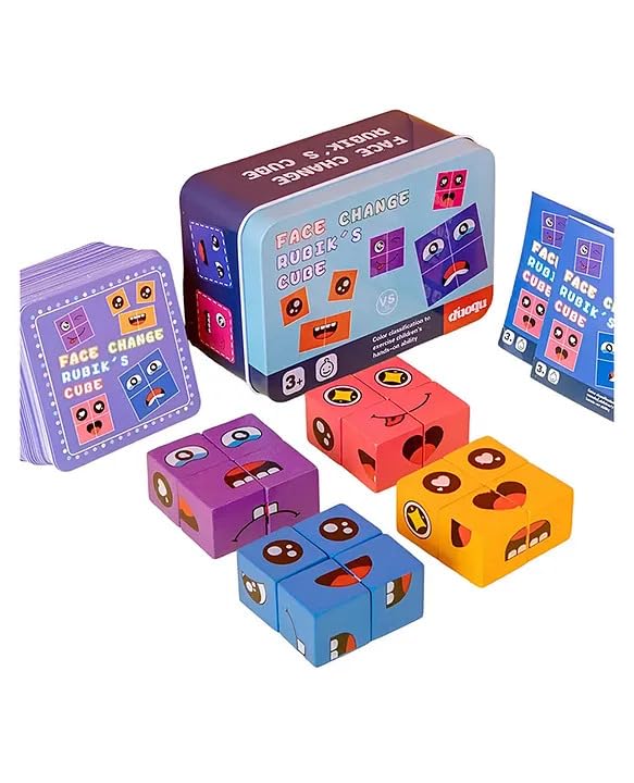 Face Changing Magic Cube – 16 Wooden Puzzles & 72 Cards Emoji Expression Game