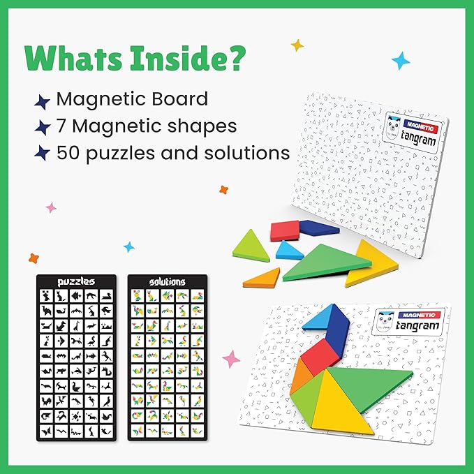 Magnetic Tangram – Animal Figures 7-Pc Puzzle – Travel-Friendly Educational Toy