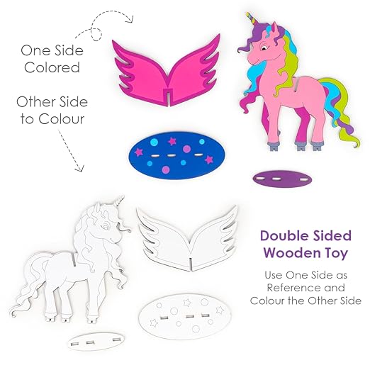 3D Unicorn DIY Art Kit – Paint & Assemble Wooden Craft Set for Kids 4–9 Years