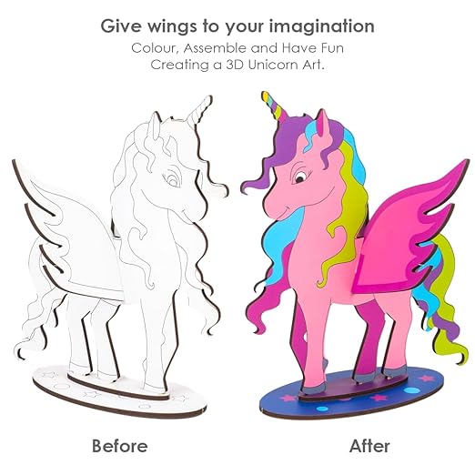 3D Unicorn DIY Art Kit – Paint & Assemble Wooden Craft Set for Kids 4–9 Years